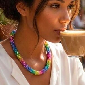 Necklace rainbow rhinestone tube necklace